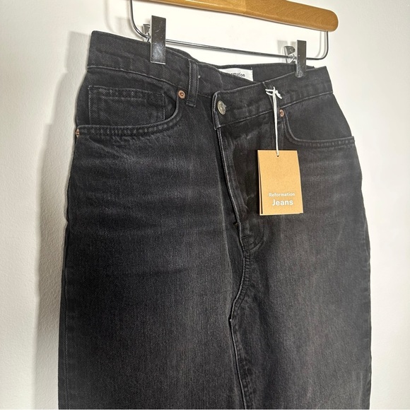 NWT $168 Reformation Nila Long Denim Skirt Black Nome Size 27 - Picture 7 of 14